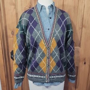 Vintage Wool Argyle Cardigan